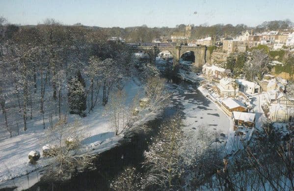 Knaresborough in Christmas Winter Snow Large Birds Eye Aerial Postcard