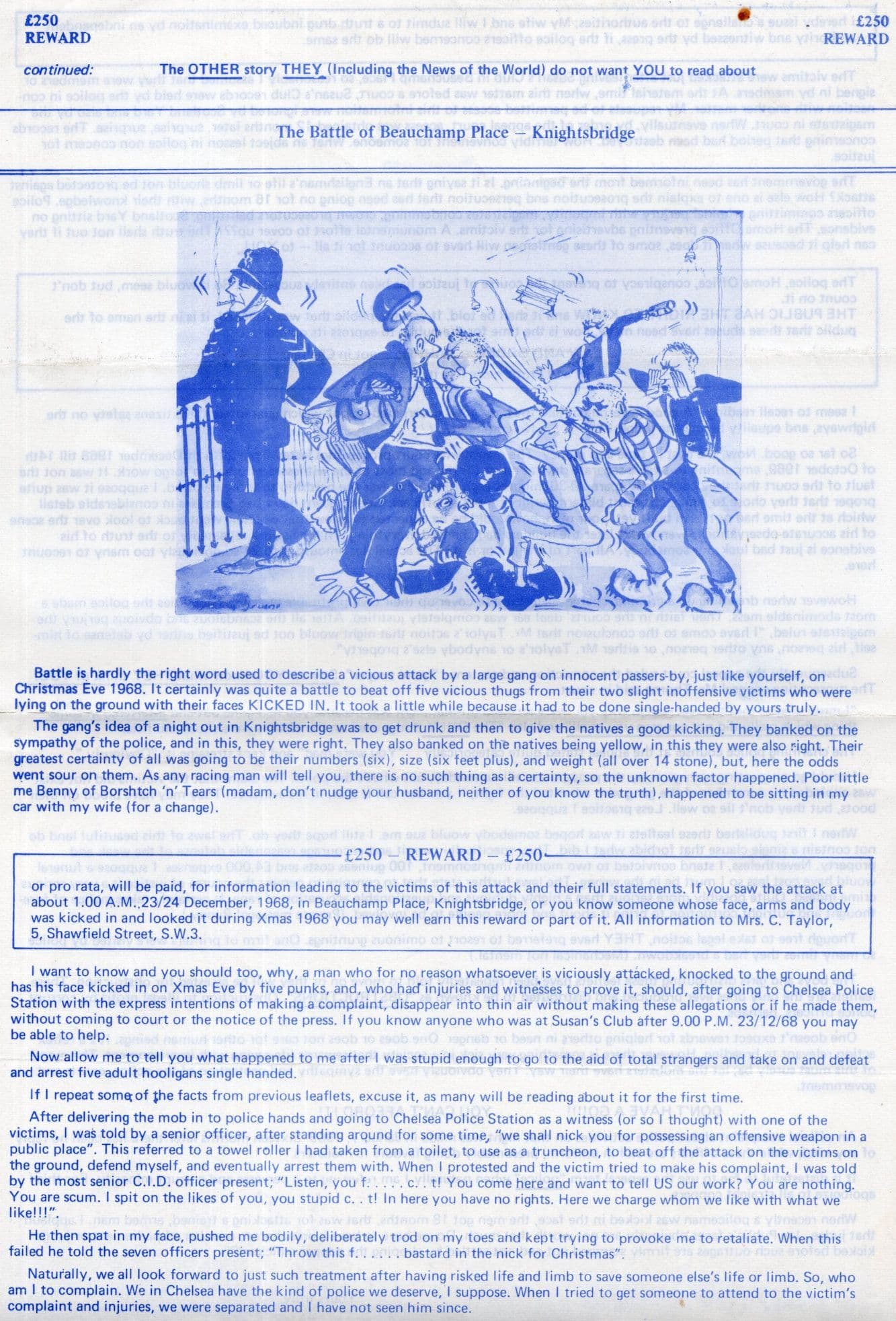 Knightsbridge London Violence Crime Police ÔøΩ250 Award Letter