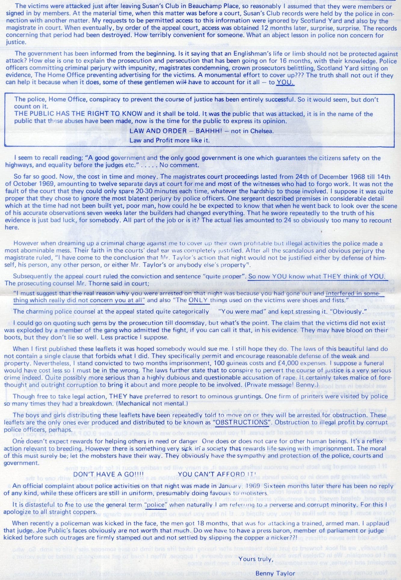 Knightsbridge London Violence Crime Police ÔøΩ250 Award Letter