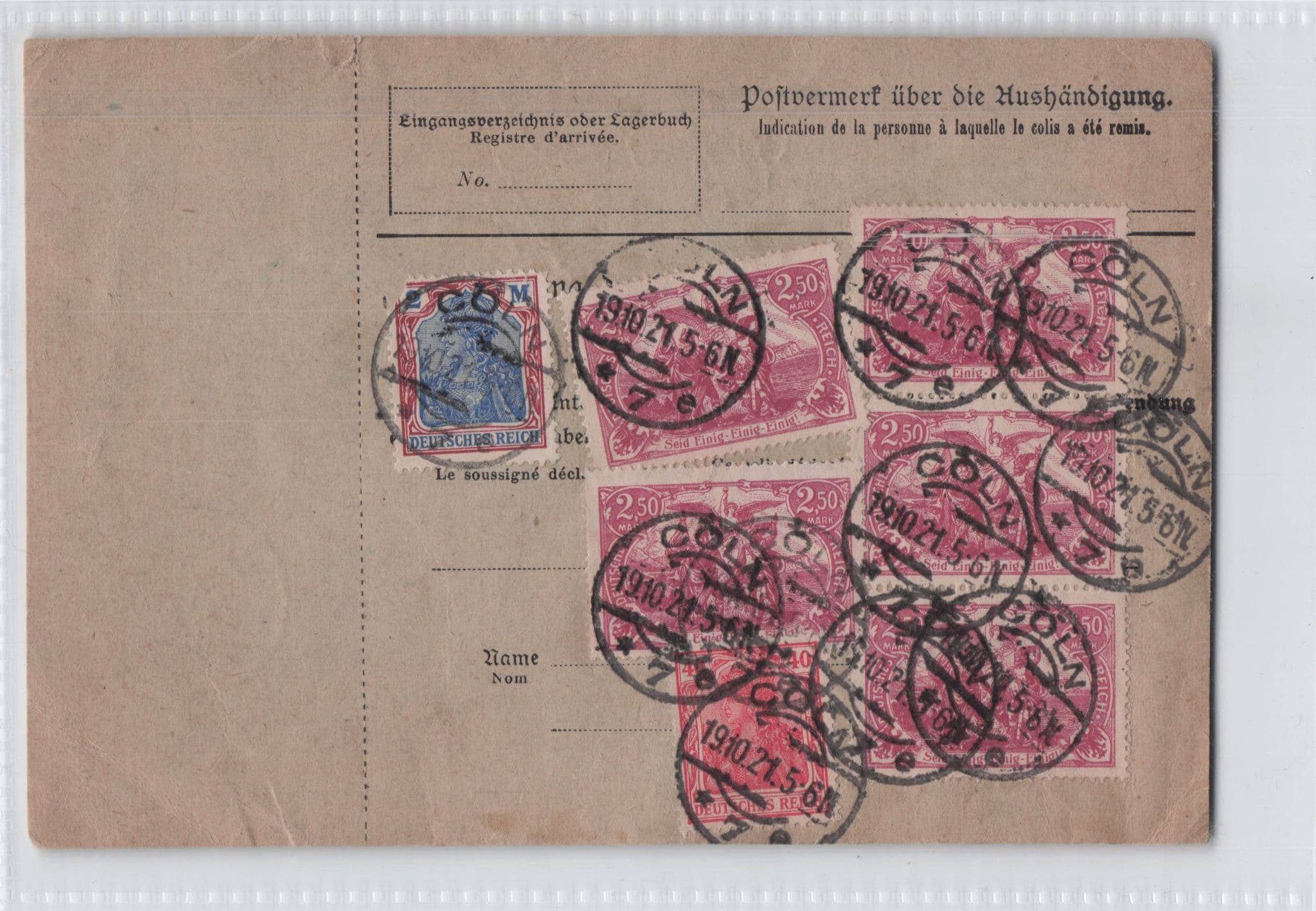Koln Germany 1921 Packet Coupon Card Antique Postcard