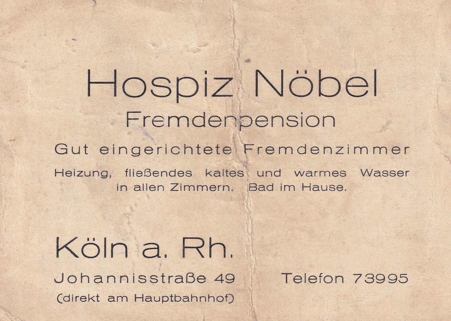 Koln Hospice Hospiz Antique German Hotel Business Card & Map