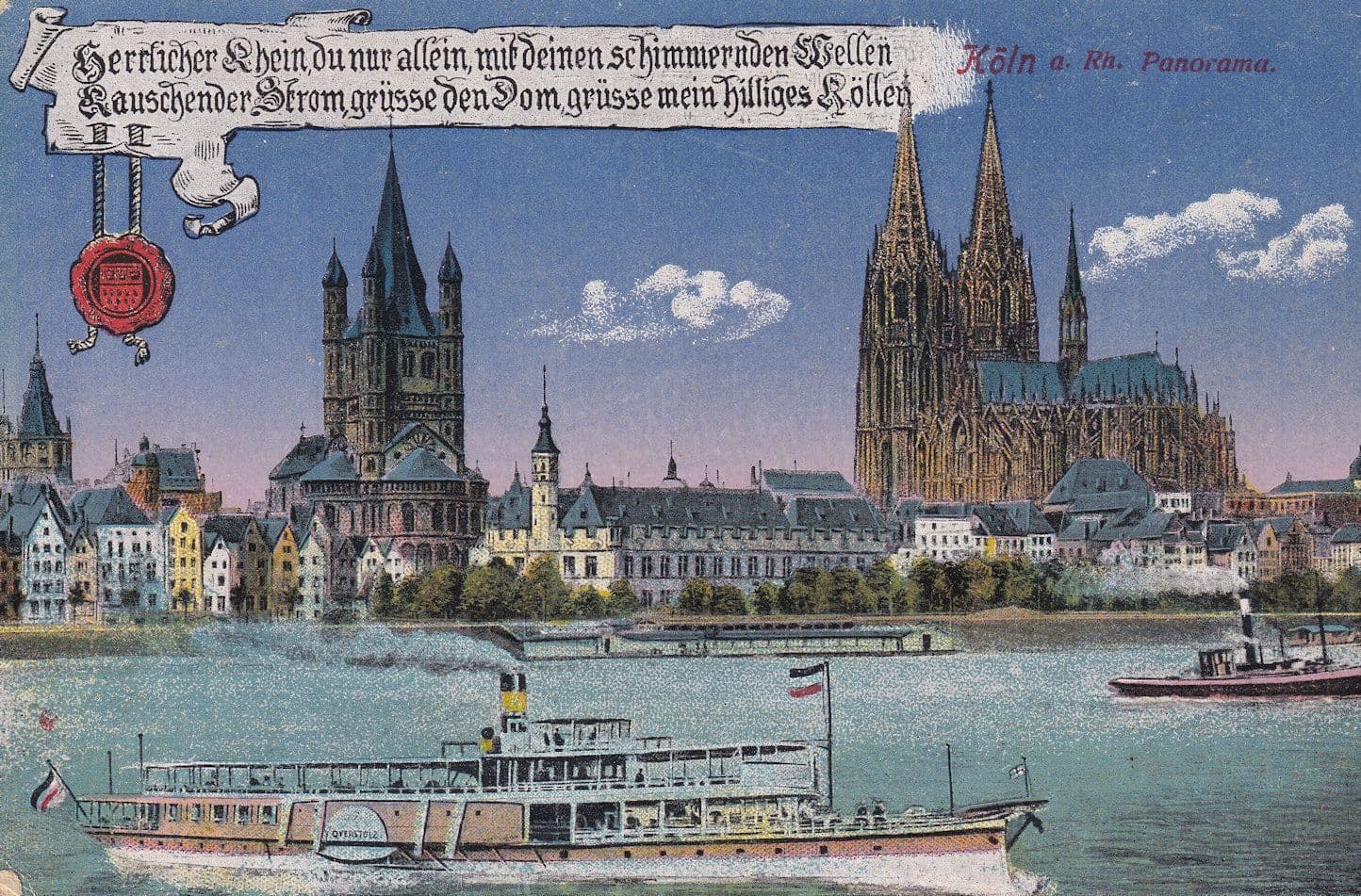 Koln River Ferry Ship Old German Postcard