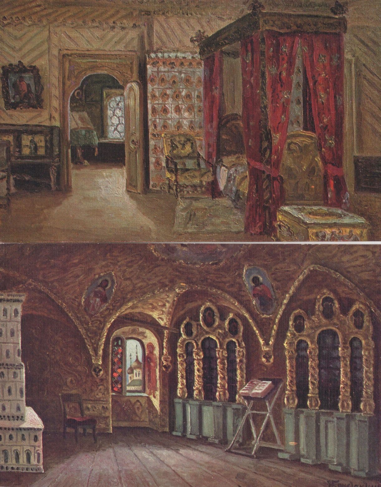 Konstantinoff Russian Painter 2x Antique Oilette Painting Postcard