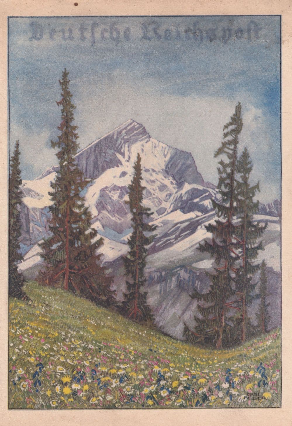 Krefeld 1936 German Mountain Painting Old Post Office Telegram