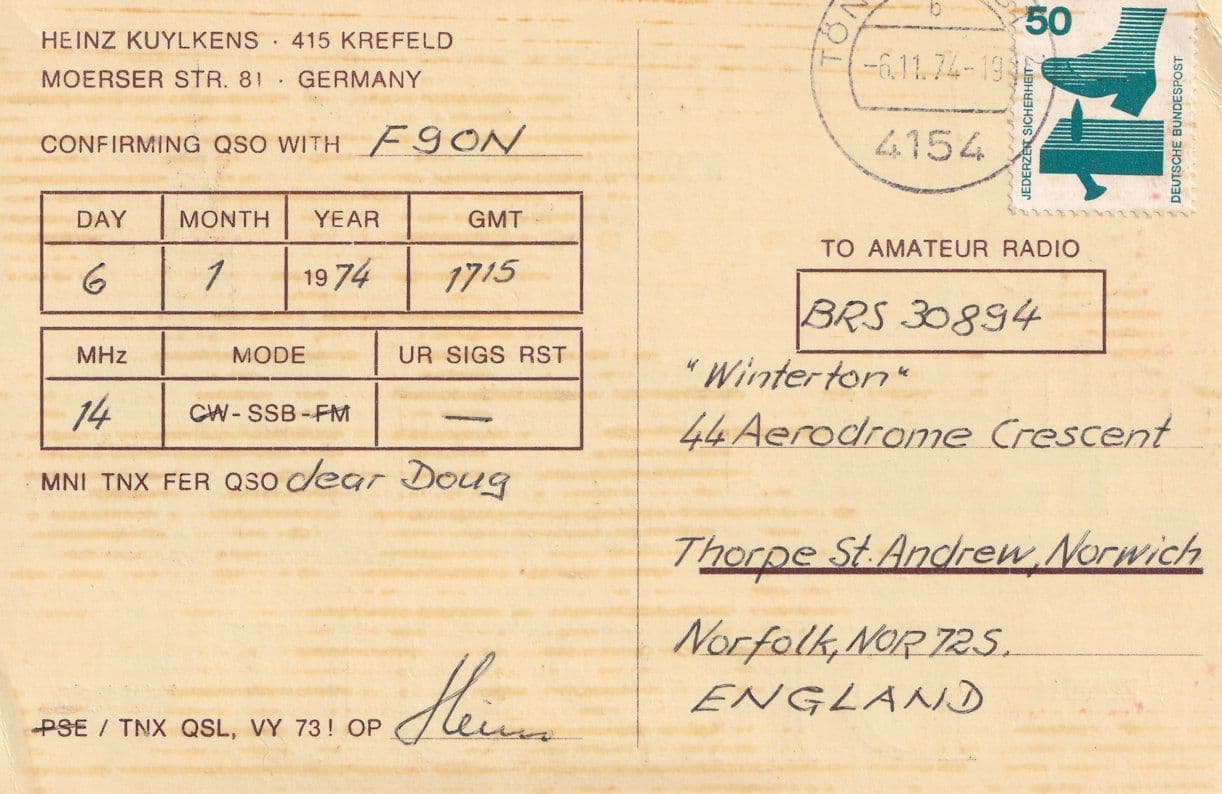 Krefeld Dusseldorf 1970s QSL Postcard Radio Card
