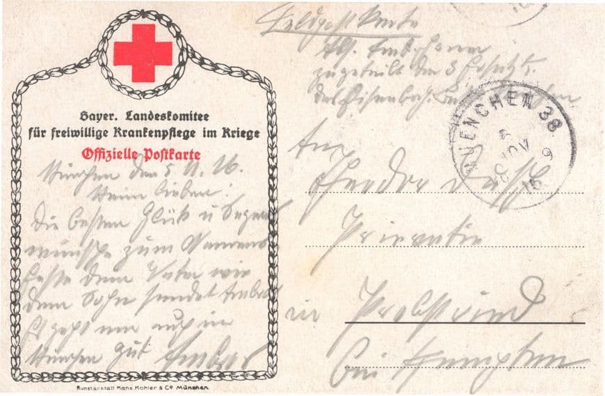 Kriegskamaraden Injury Hospital Red Cross WW1 Sent By Soldier Postcard