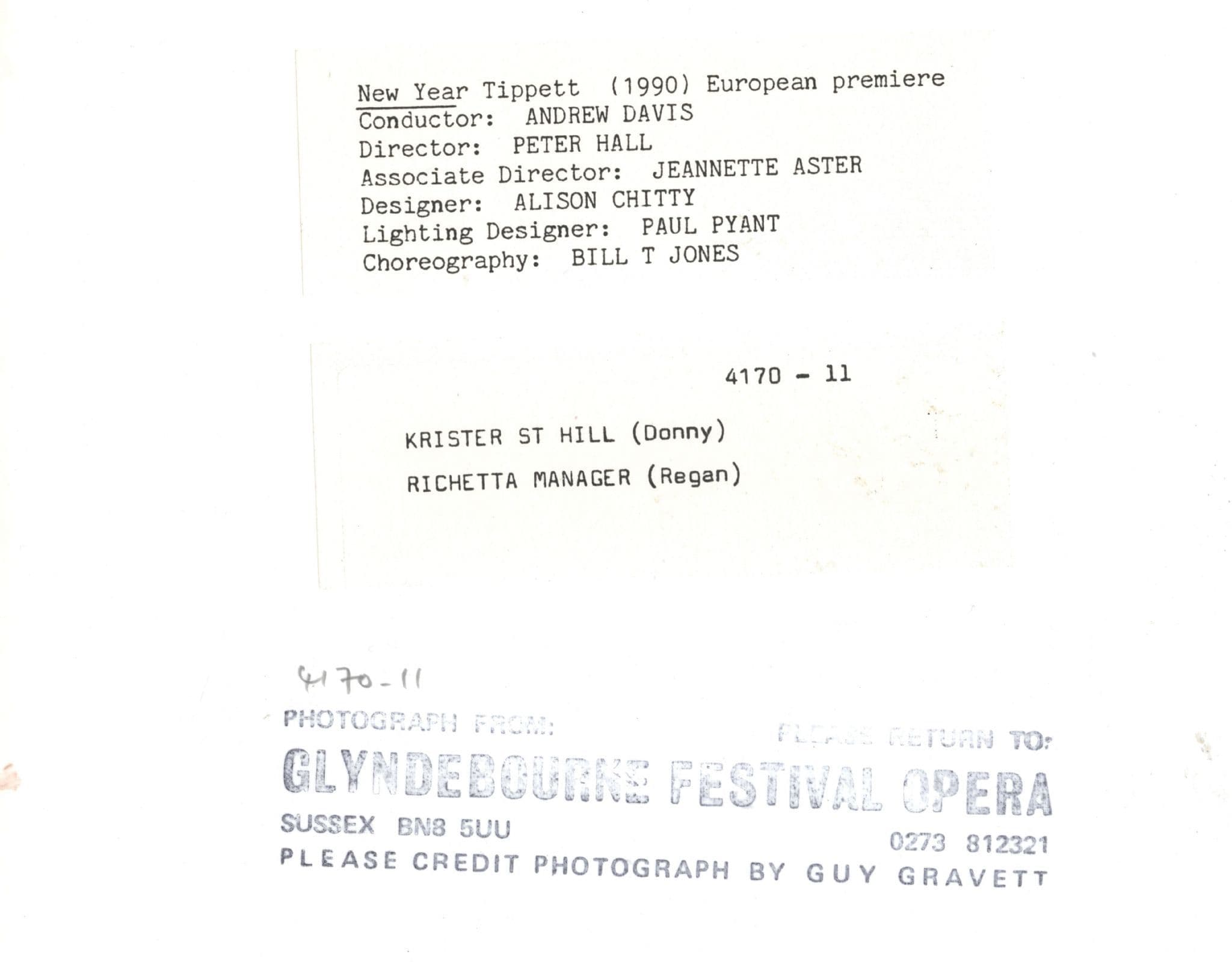 Krister St Hill Richetta Manager 1990 Glyndebourne Opera 10x8 Press Photo