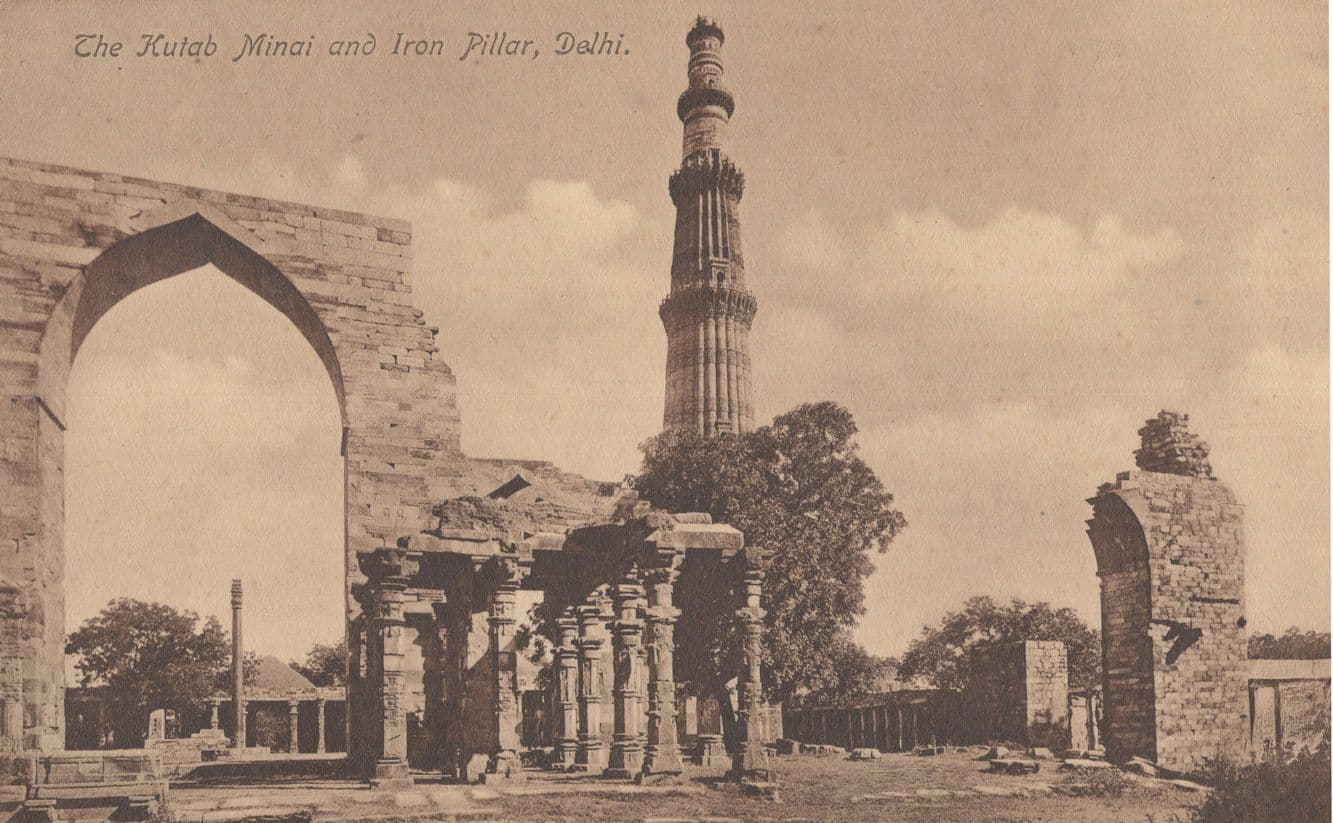 Kutab Minai Iron Pillar Delhi India Old Postcard