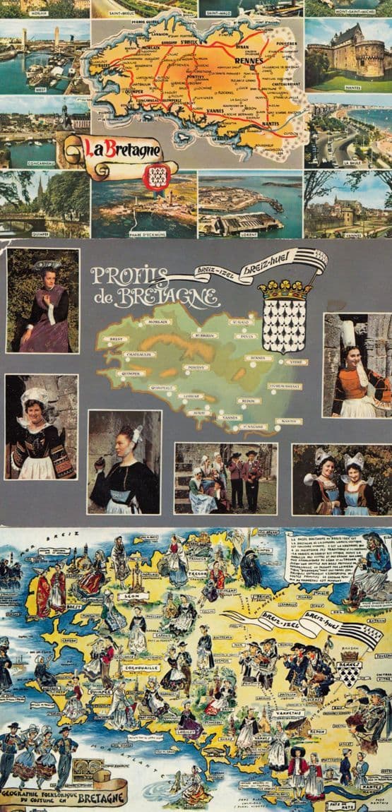 La Bretagne 3x Stunning French Fashion Custom Map Plage Postcard s
