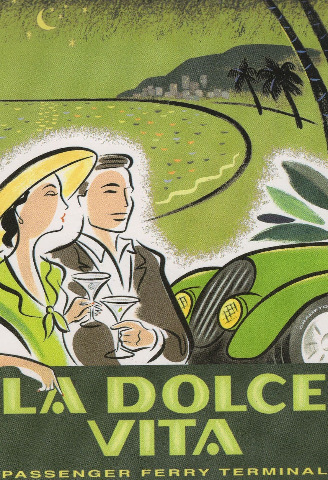 La Dolce Vita Champagne Italian Poster Travel Painting Postcard