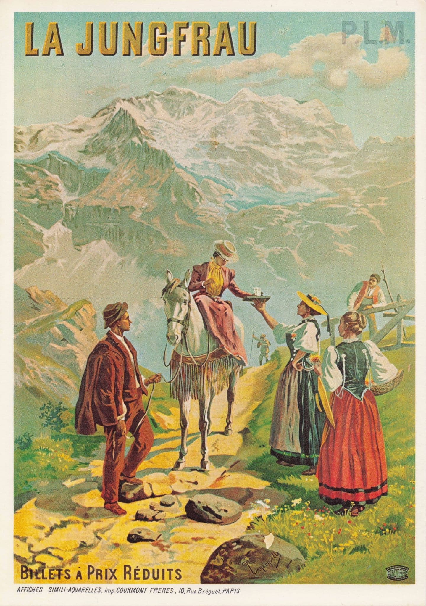 La Jungfrau Mountains Switzerland Travel Poster Advertising Postcard