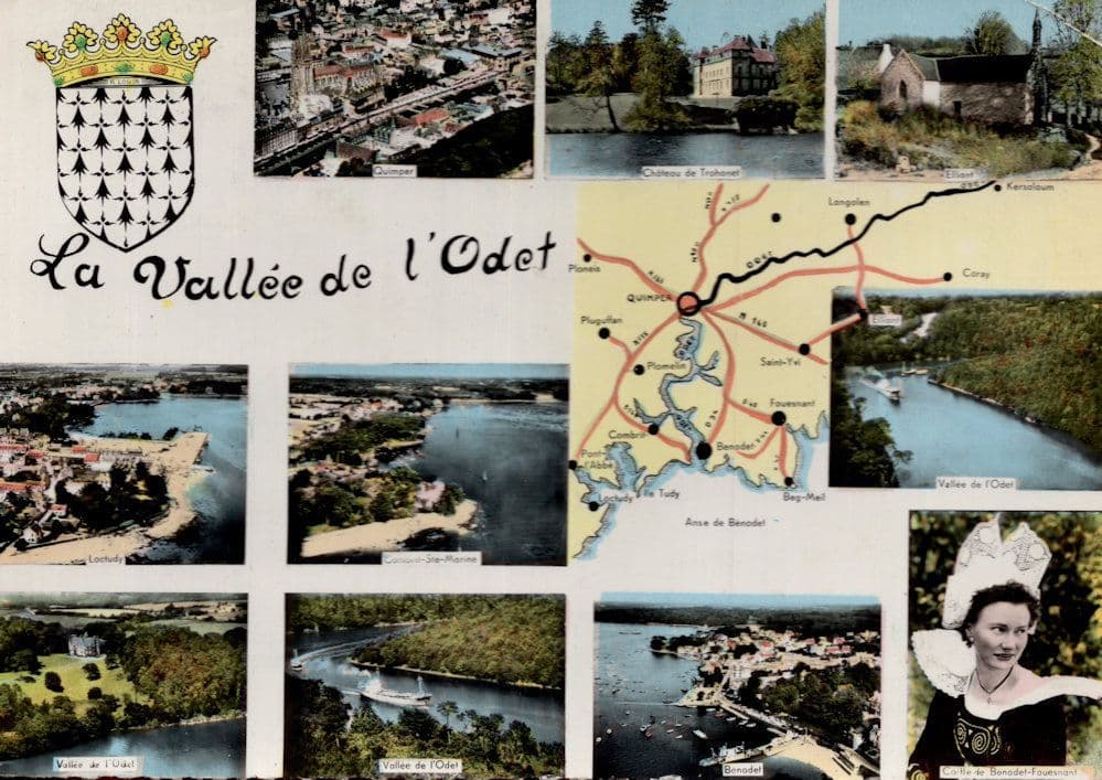 La Vallee De l'Odet 1960s French Map Postcard