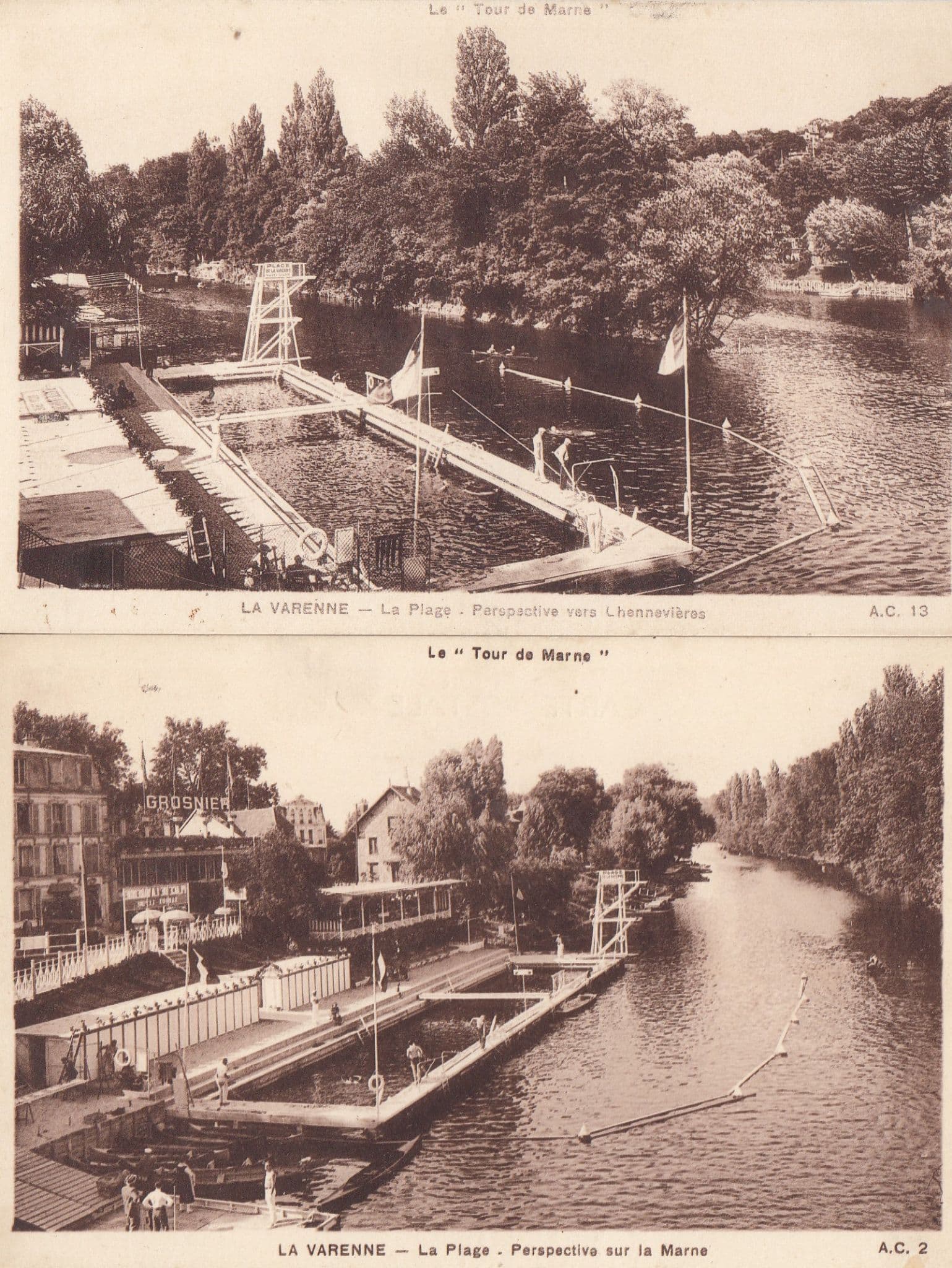 La Varenne Plage 2x Swimming Pool Old Postcard s