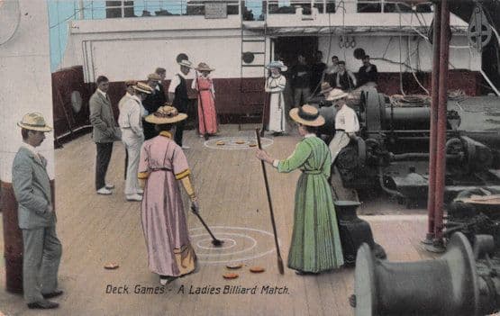 Ladies Deck Games Billiards Match Curling Old Ship Postcard