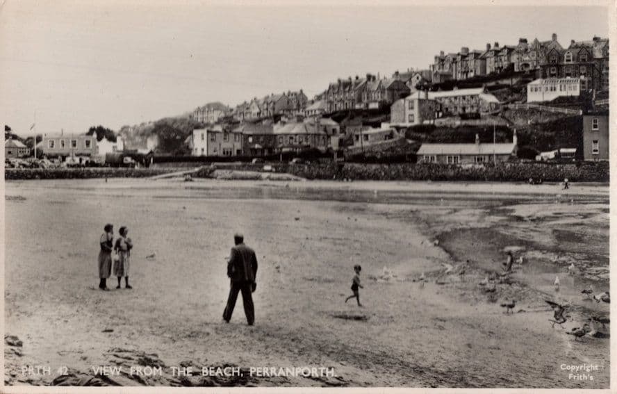 Ladies Gossiping at Perranporth Beach Real Photo Old Postcard