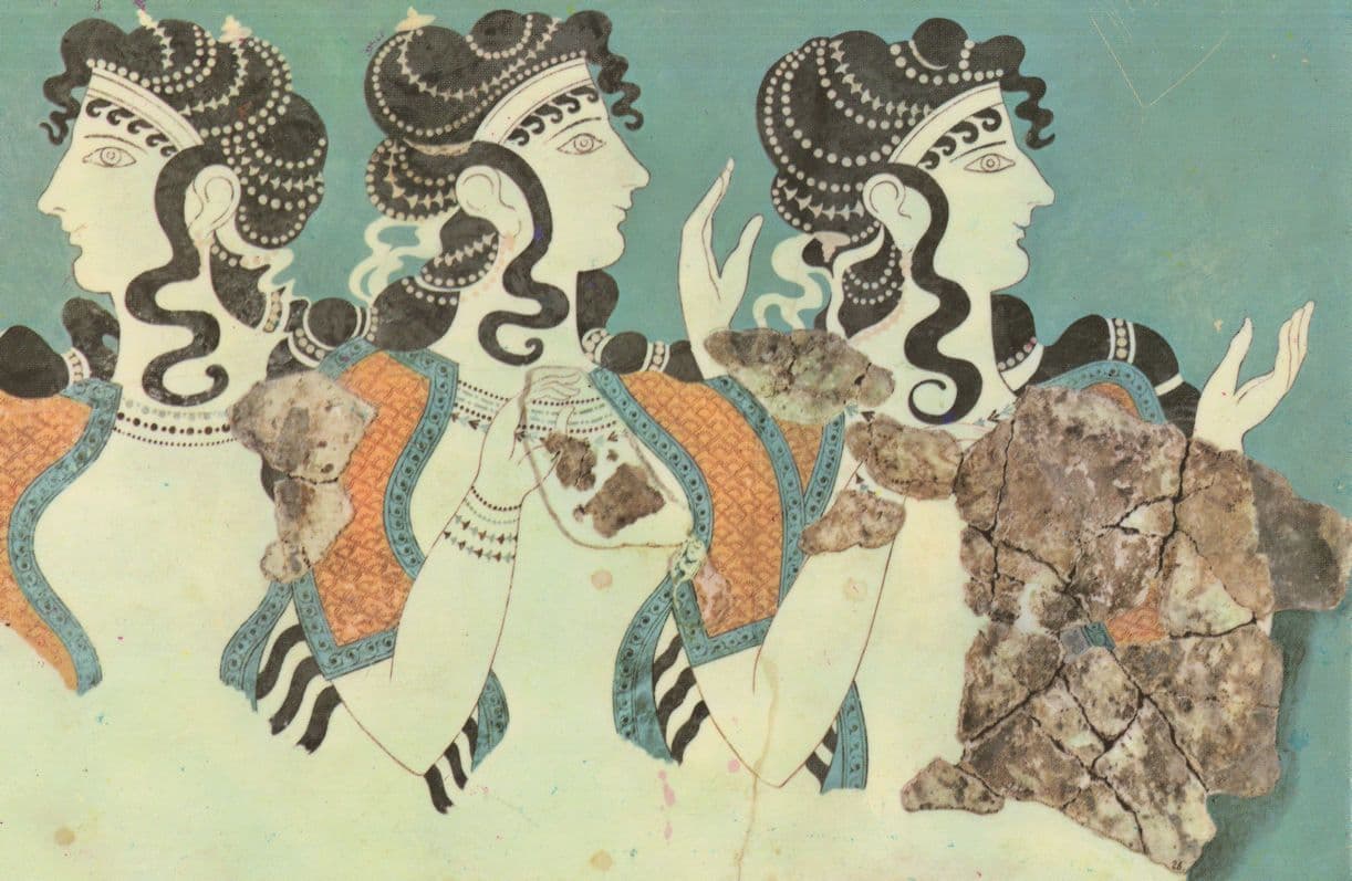 Ladies In Blue Antique Fresco Knossos Greece Greek Art Museum Postcard