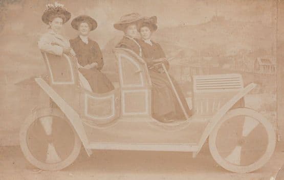 Ladies In Giant Toy Model Seaside Car Antique Real Photo Postcard