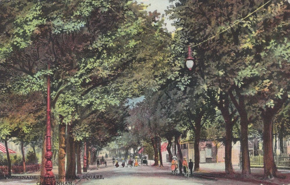 Ladies on Bicycle Bike Antique Cheltenham Imperial Square Postcard