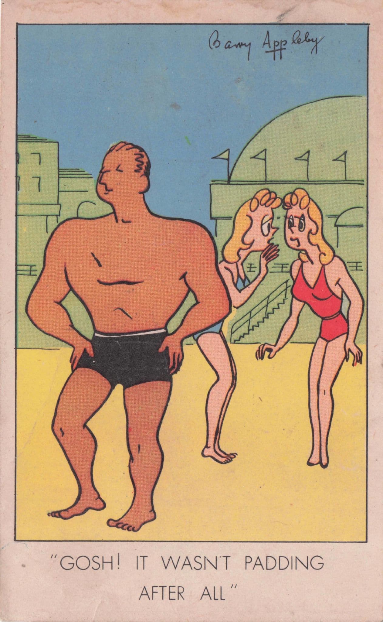Ladies & Strongman Bodybuilder Sex With Giant Genitalia Old Comic Postcard