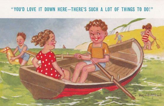 Ladies With Loads To Do On Rowing Boat Floating Sea Horse Comic Humour Postcard