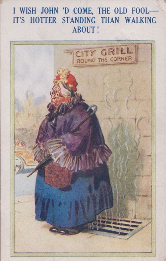 Lady at City Grill Breakfast Cafe Sign Waiting For John Old Fool Comic Postcard