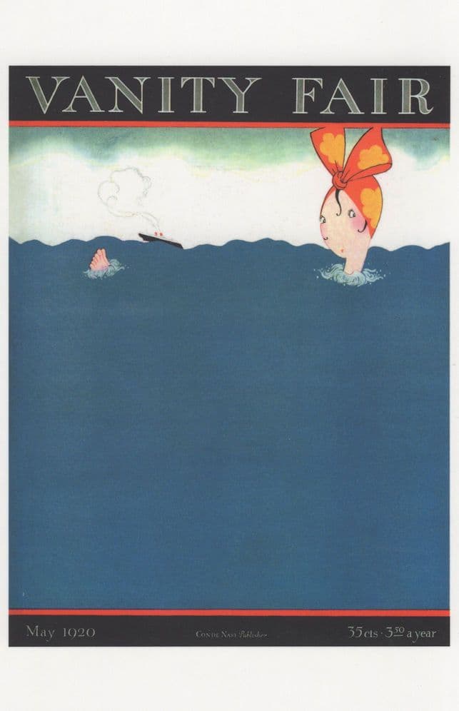 Lady Bathing In Sea By Titanic Style Cunard Line Ship Painting Postcard