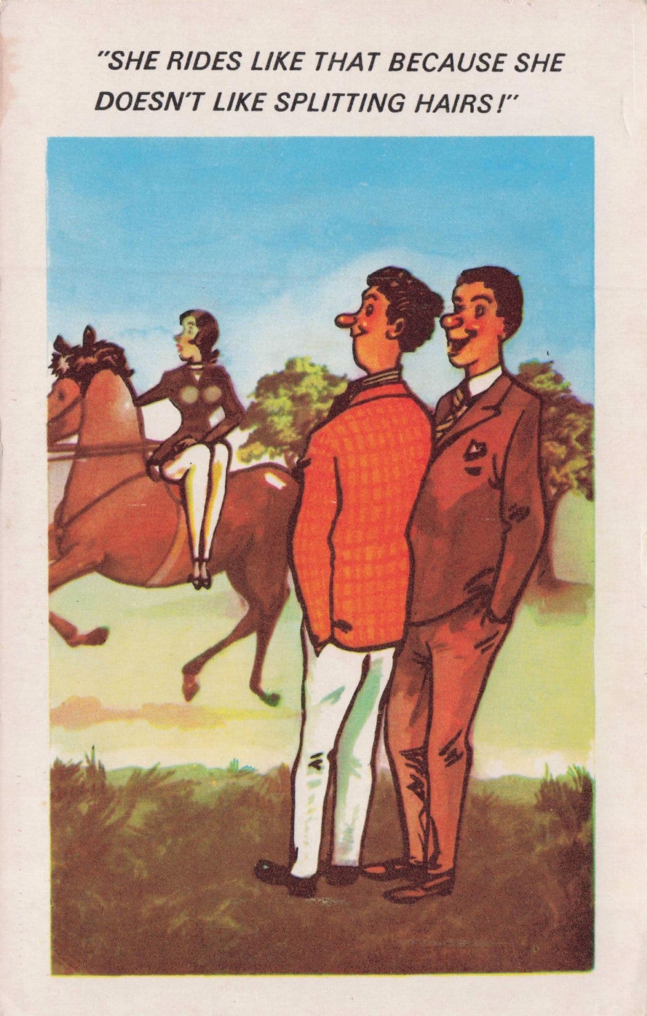 Lady Horse Rider Riding Not Splitting Hairs Comic Vintage Postcard