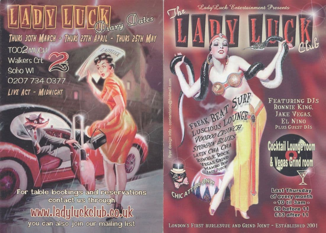 Lady Luck Striptease Burlesque Bar London Rare Advertising Postcard