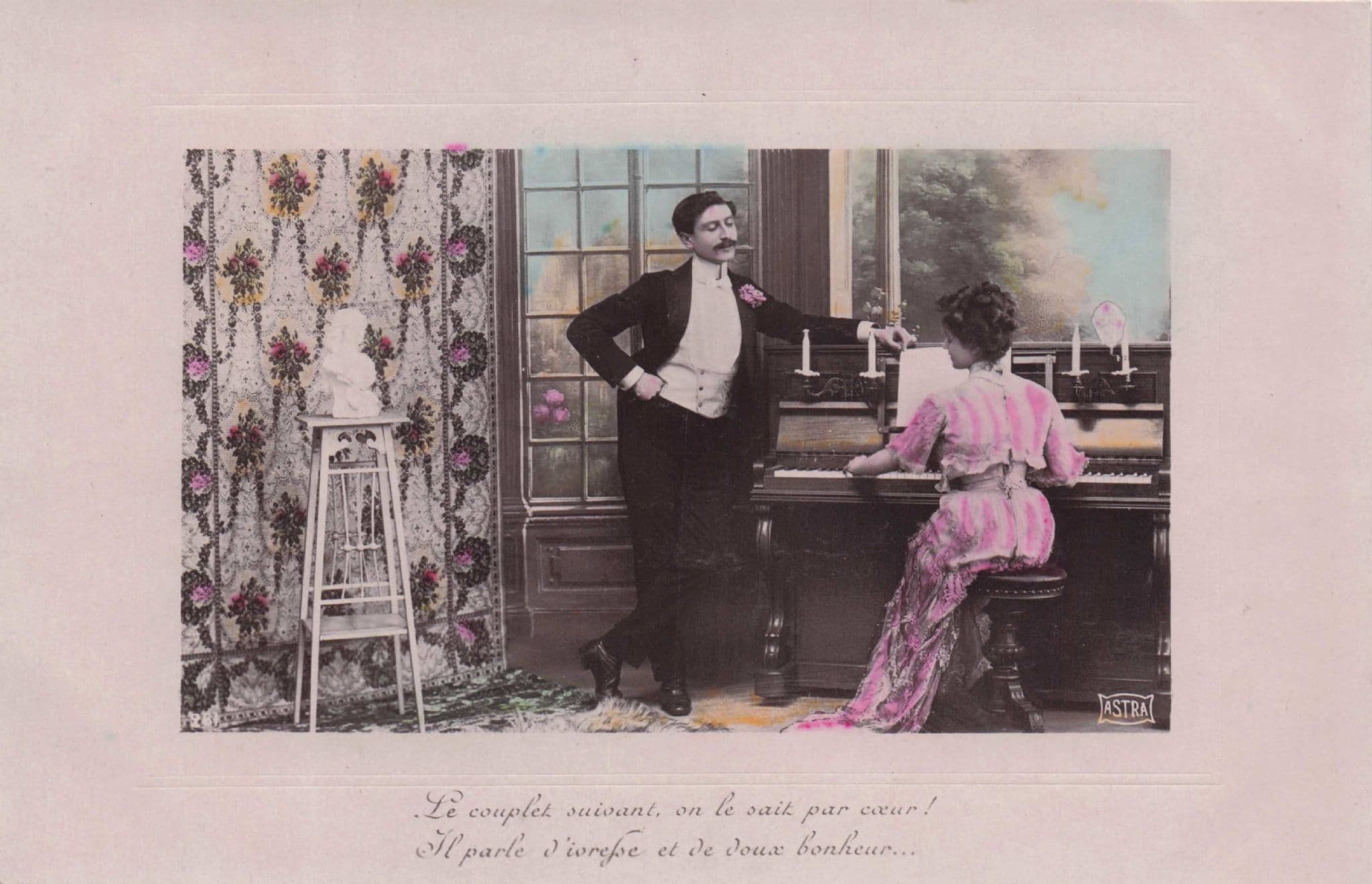 Lady Playing Piano By Old Bust Statue French Secret Code Lovers France Old Postcard