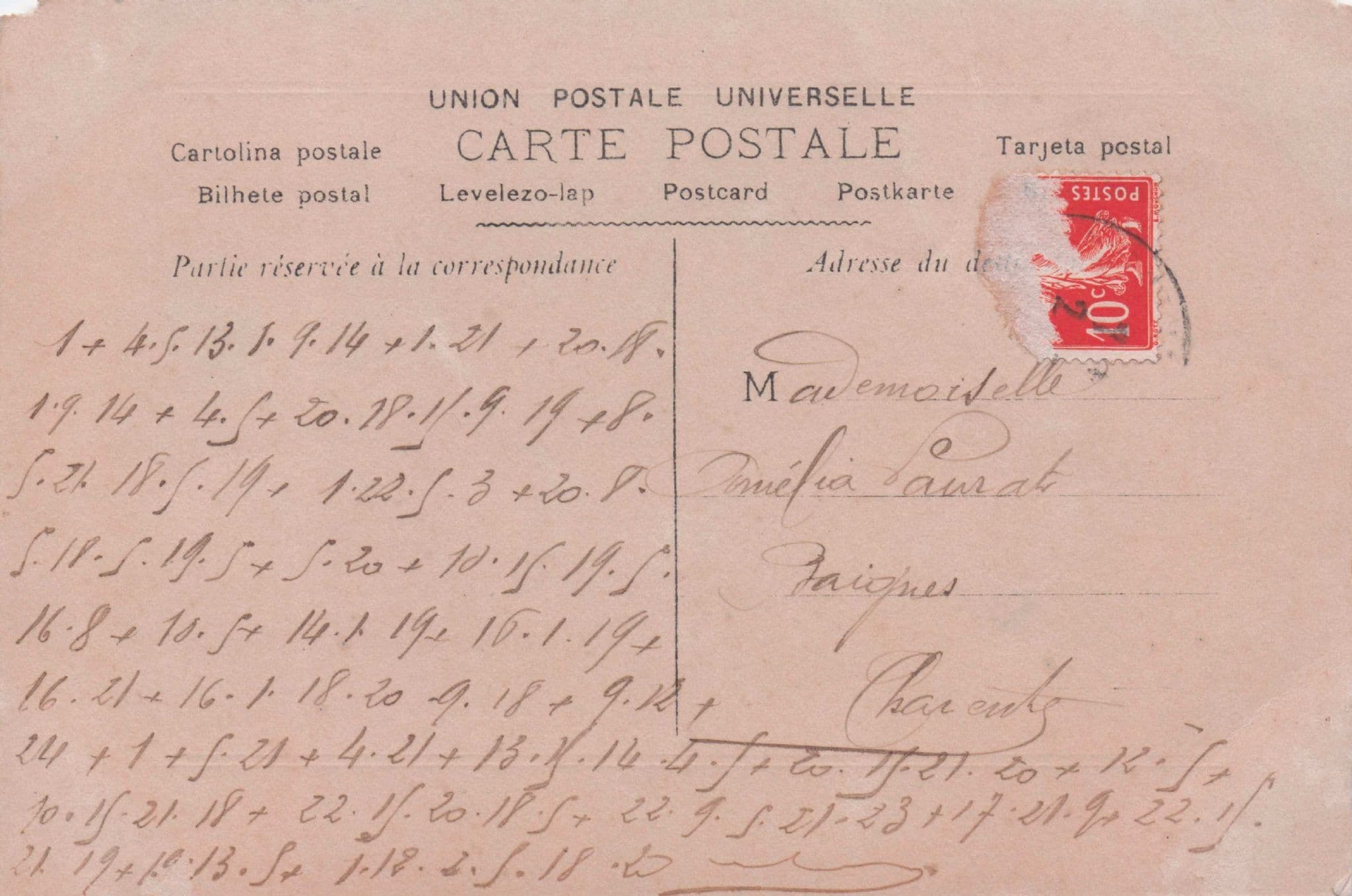 Lady Playing Romantic Piano By Old Bust StatueFrench Secret Code Lovers RPC Old Postcard