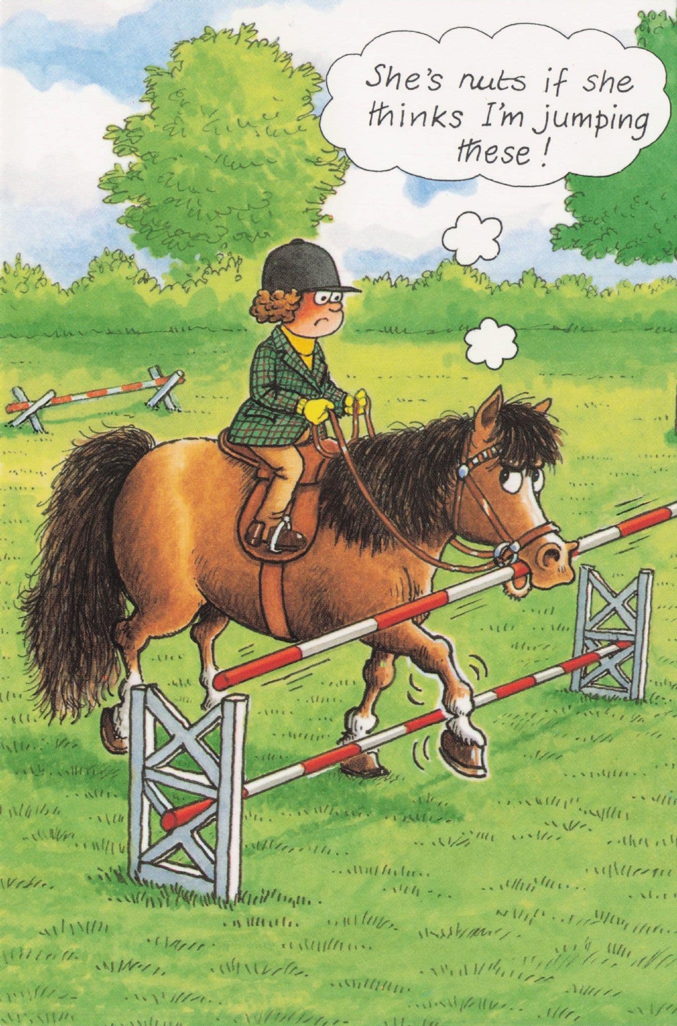 Lady Racing Jockey Equestrian Event Horse Protest Comic Postcard
