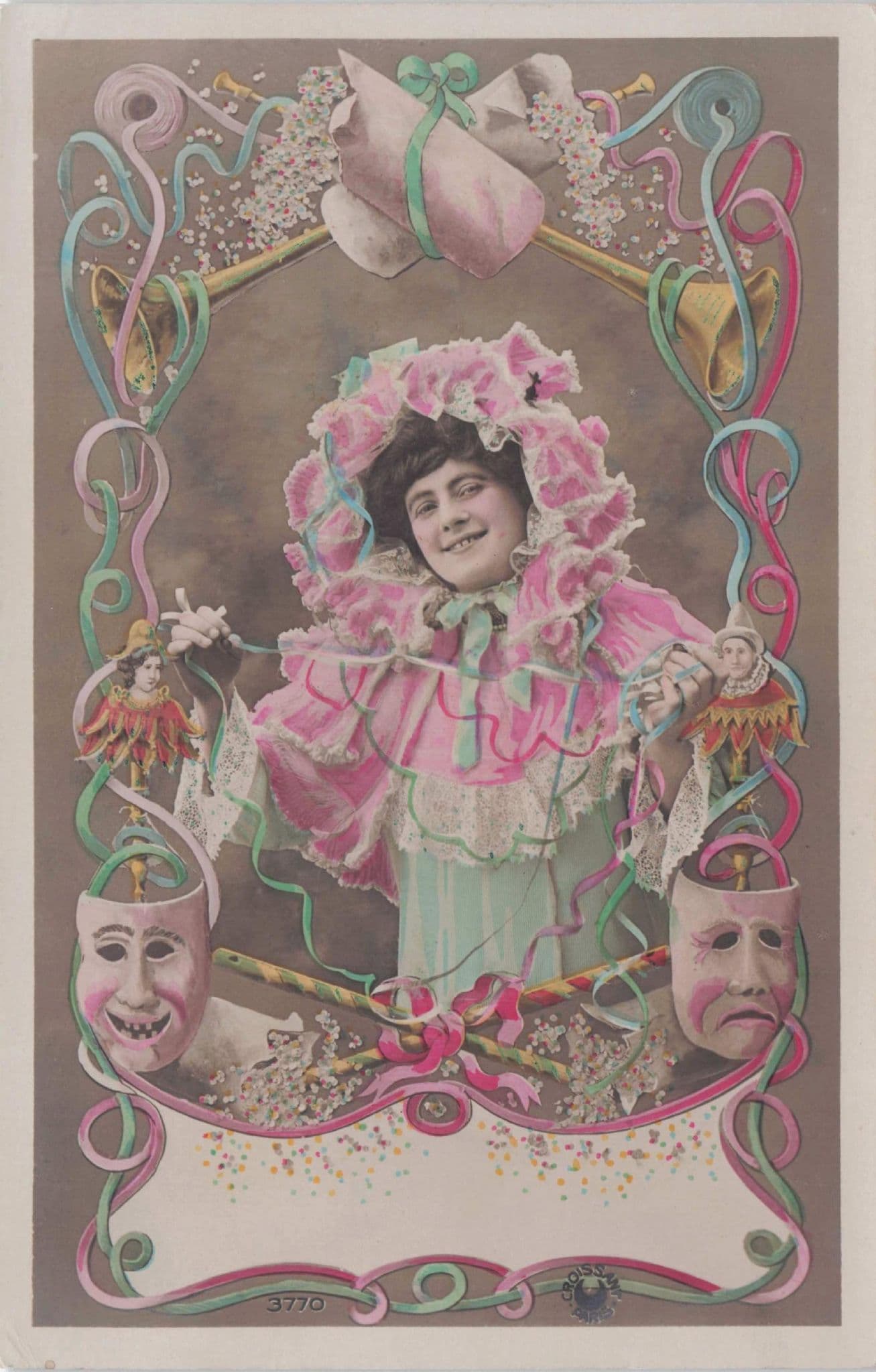 Lady Theatre Drama Mask Toy Puppet Glamour Secret Code France Postcard