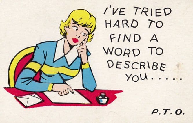 Lady Writing A Rude Swear Word Love Letter Comic Humour Postcard