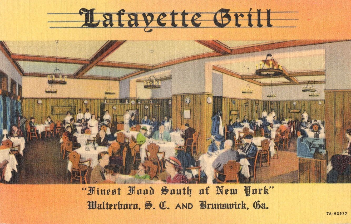 Lafayette Grill Walterboro SC Brunswick GA Linen Restaurant USA Old Postcard
