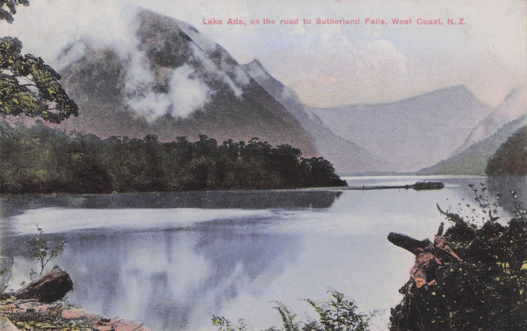 Lake Ada On Road To Sutherland Falls New Zealand Old Postcard