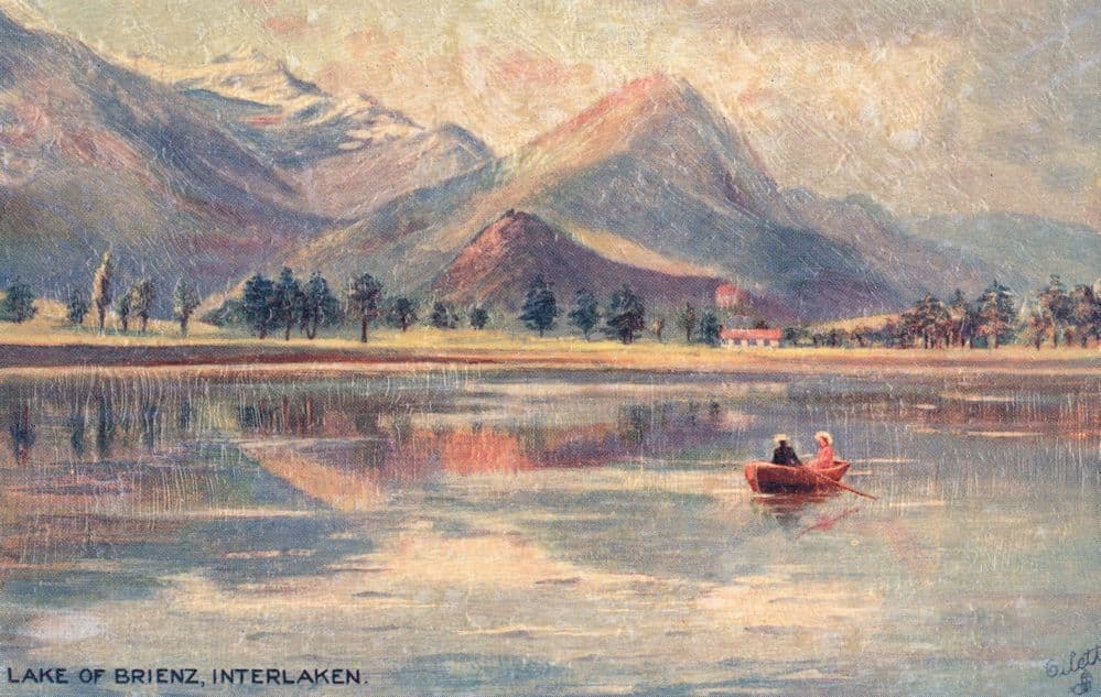 Lake Brienz Interlaken Beautiful Tucks EX Switzerland Boat Oilette Painting Postcard
