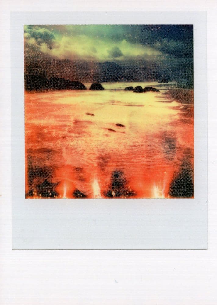 Lake Sunset Fire Reflections Colour Cascade Analog Film Photo Award Postcard