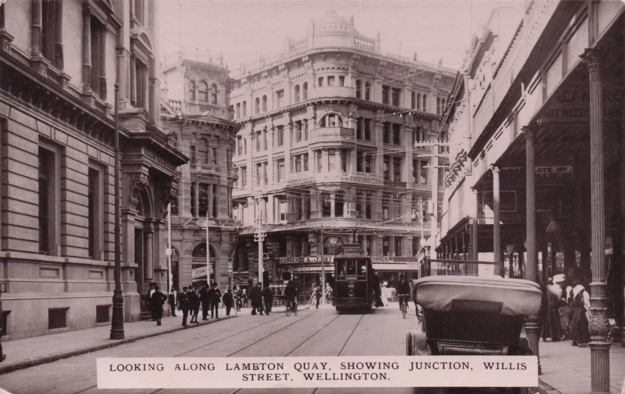 Lambton Quay Willis Street Wellington New Zealand Old RPC Postcard