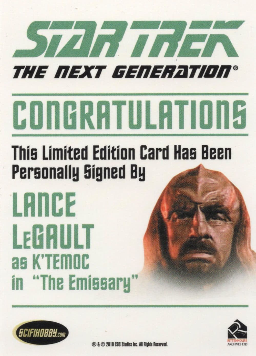 Lance LeGault as K'Temoc Star Trek Hand Signed Autograph Card