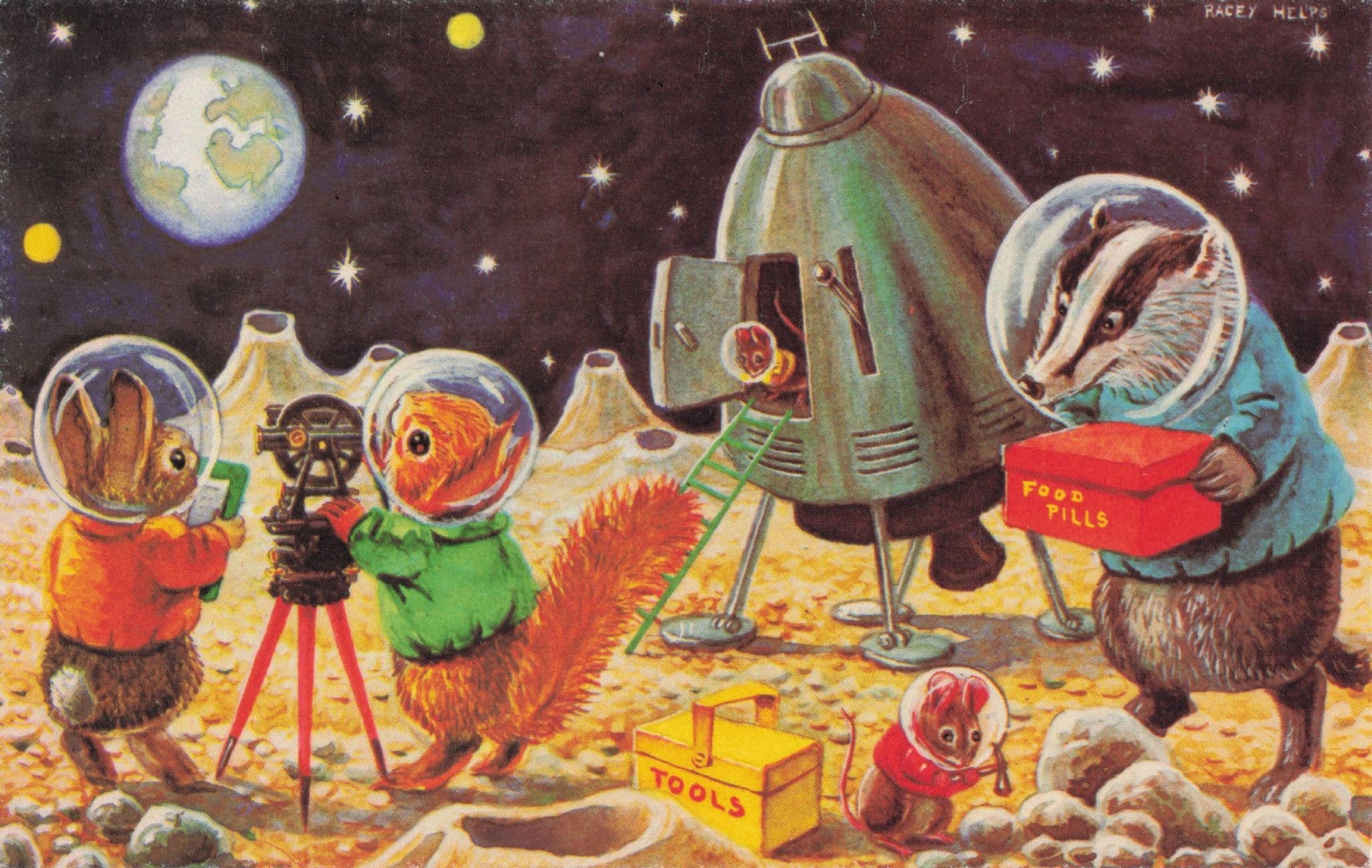 Landing On The Moon Cats Astronauts Cat Racey Phelps Postcard