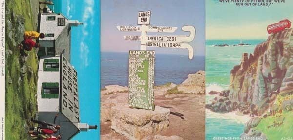 Lands End Cornwall Petrol Road Sign 3x MINT 1970s Postcard s