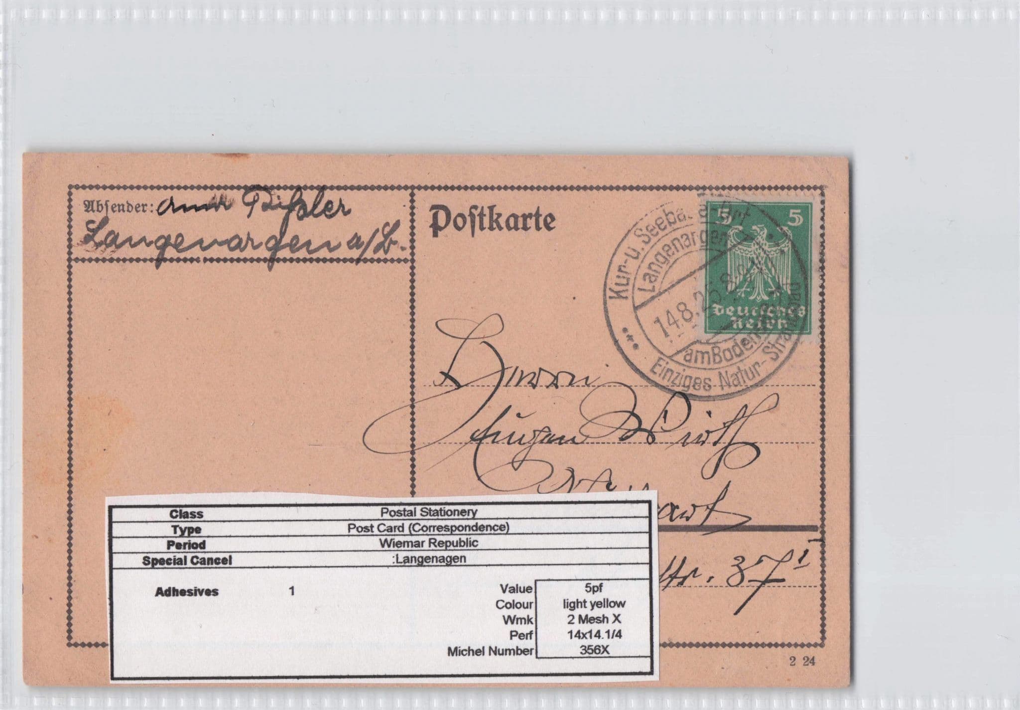 Langenagen 1925 German Antique Postcard