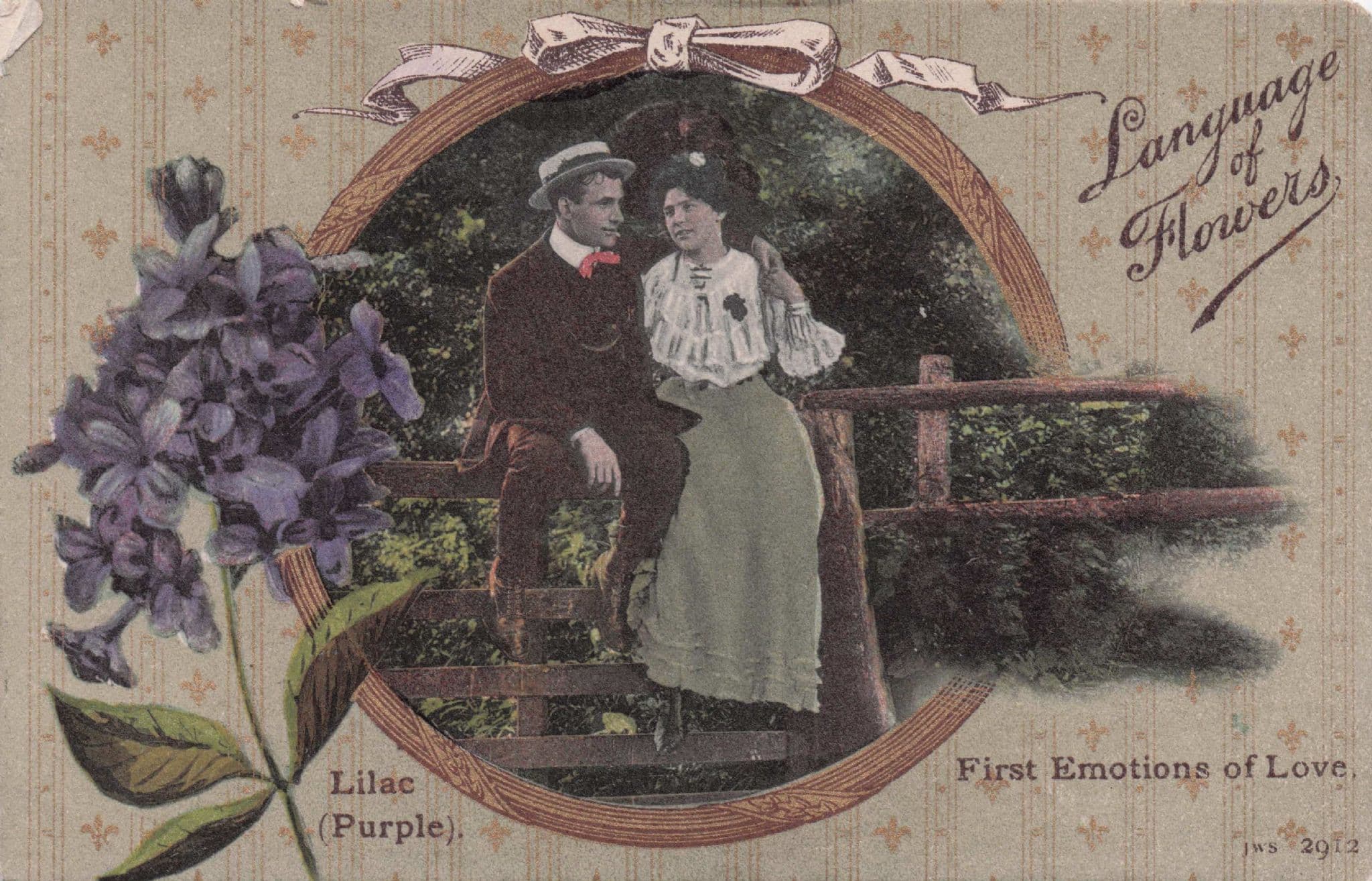 Language Of Flowers Lilac Purple First Emotions Of Love Old Postcard