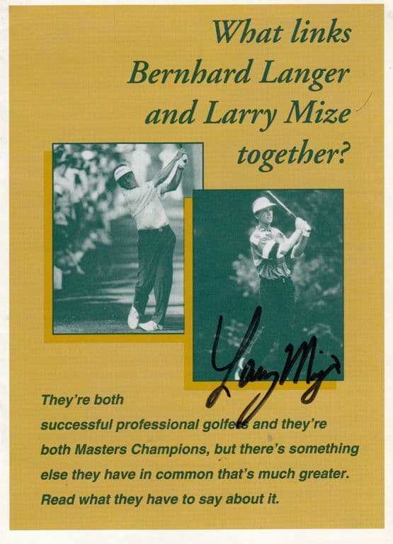 Larry Mize with Bernhard Langer Hand Signed Leaflet Book Ephemera