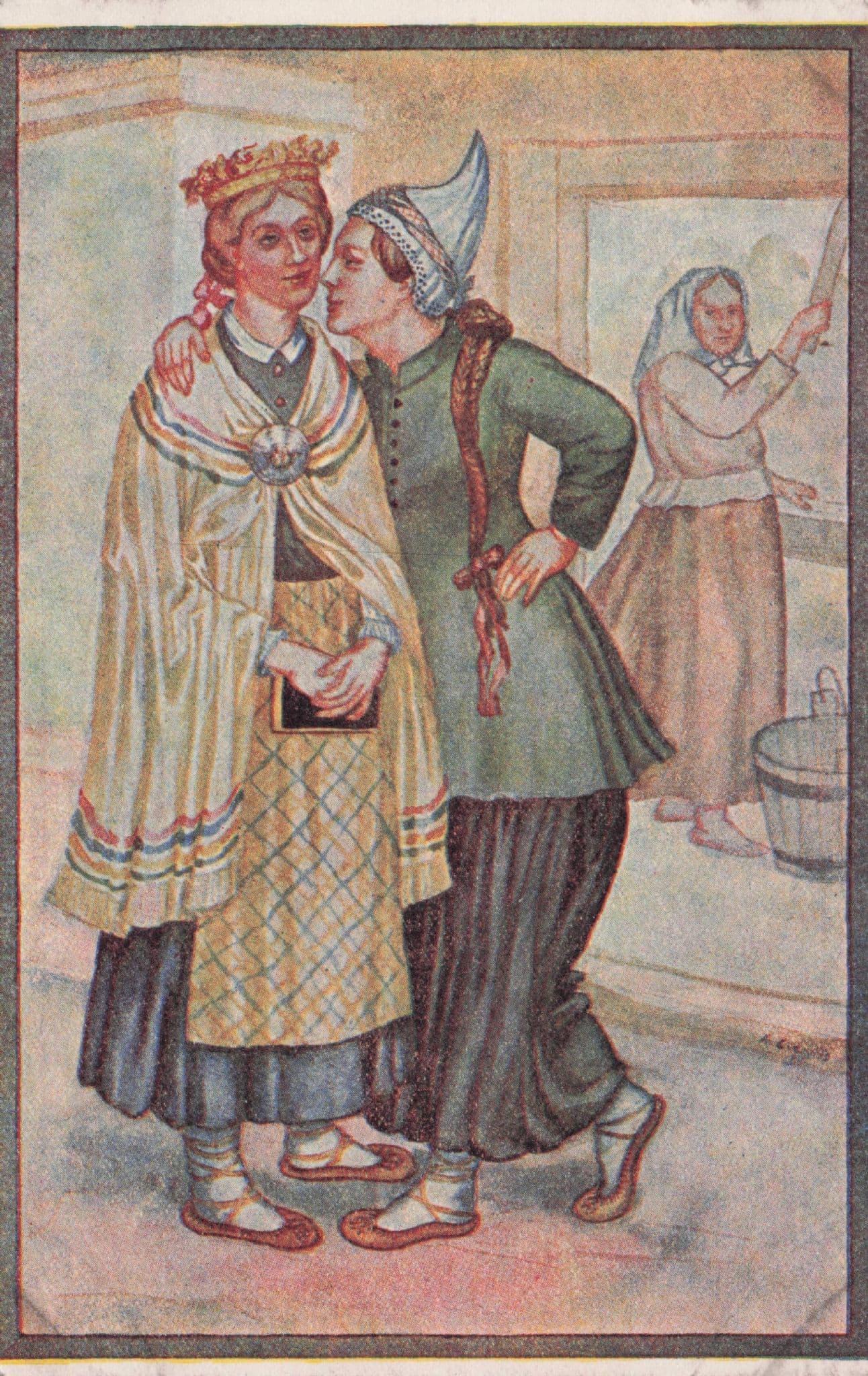 Latvian National Dresses Gaujiena Livonia Costume Old Postcard