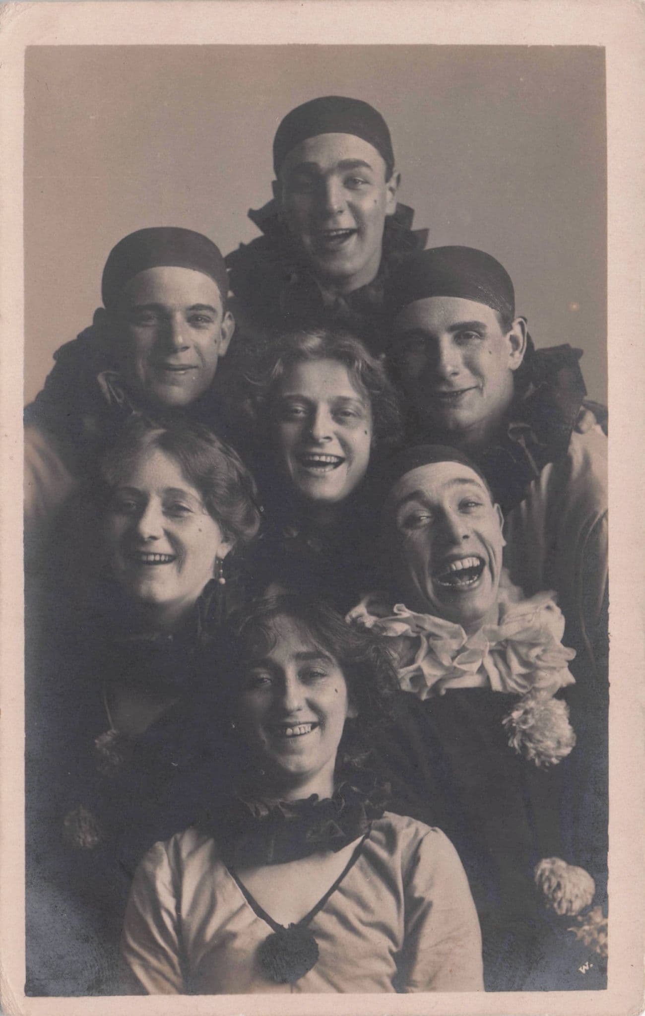 Laughing Evil Female Pierrots All Identified Antique Photo Postcard