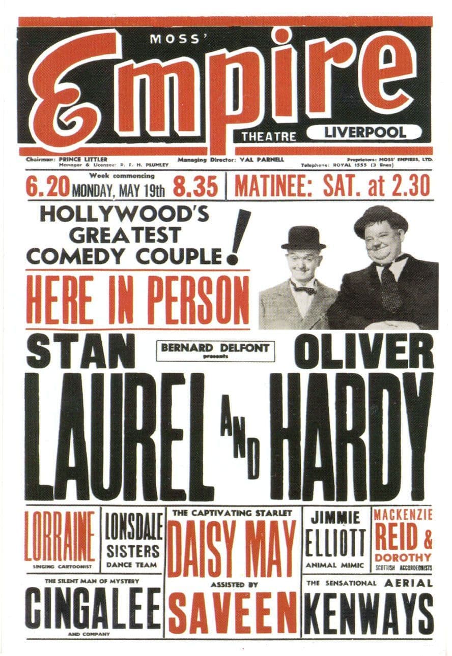 Laurel & Hardy Live In Liverpool Empire 1954 Theatre Poster Postcard