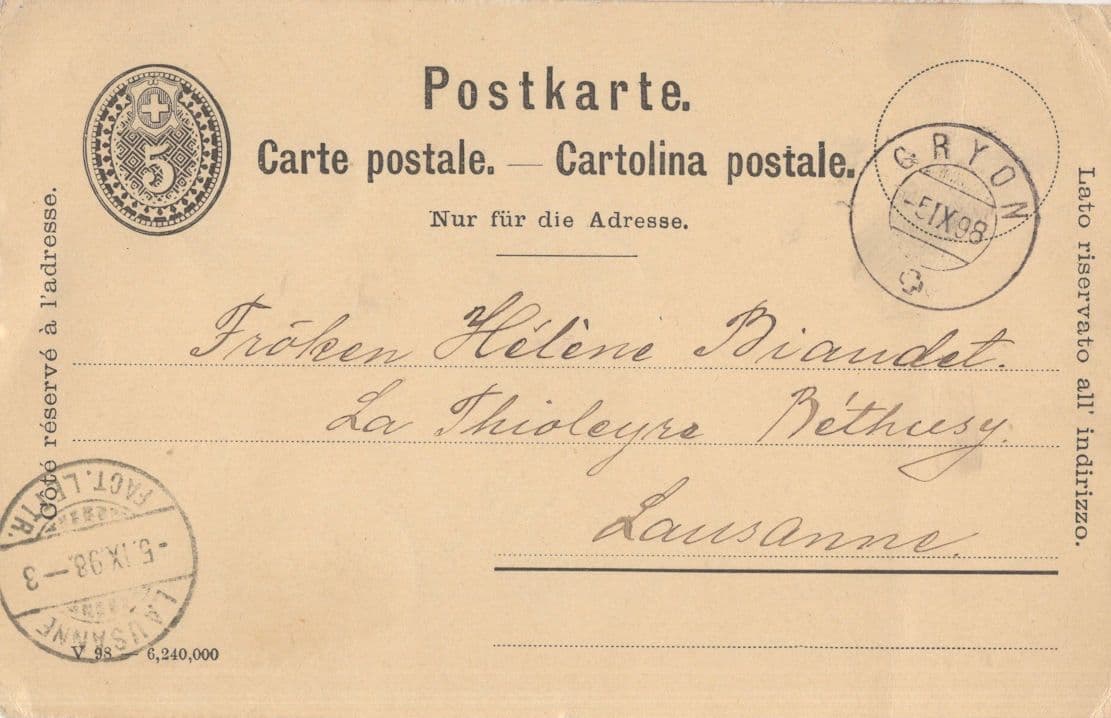 Lausanne Cryon Switzerland 1898 Victorian Old Postcard