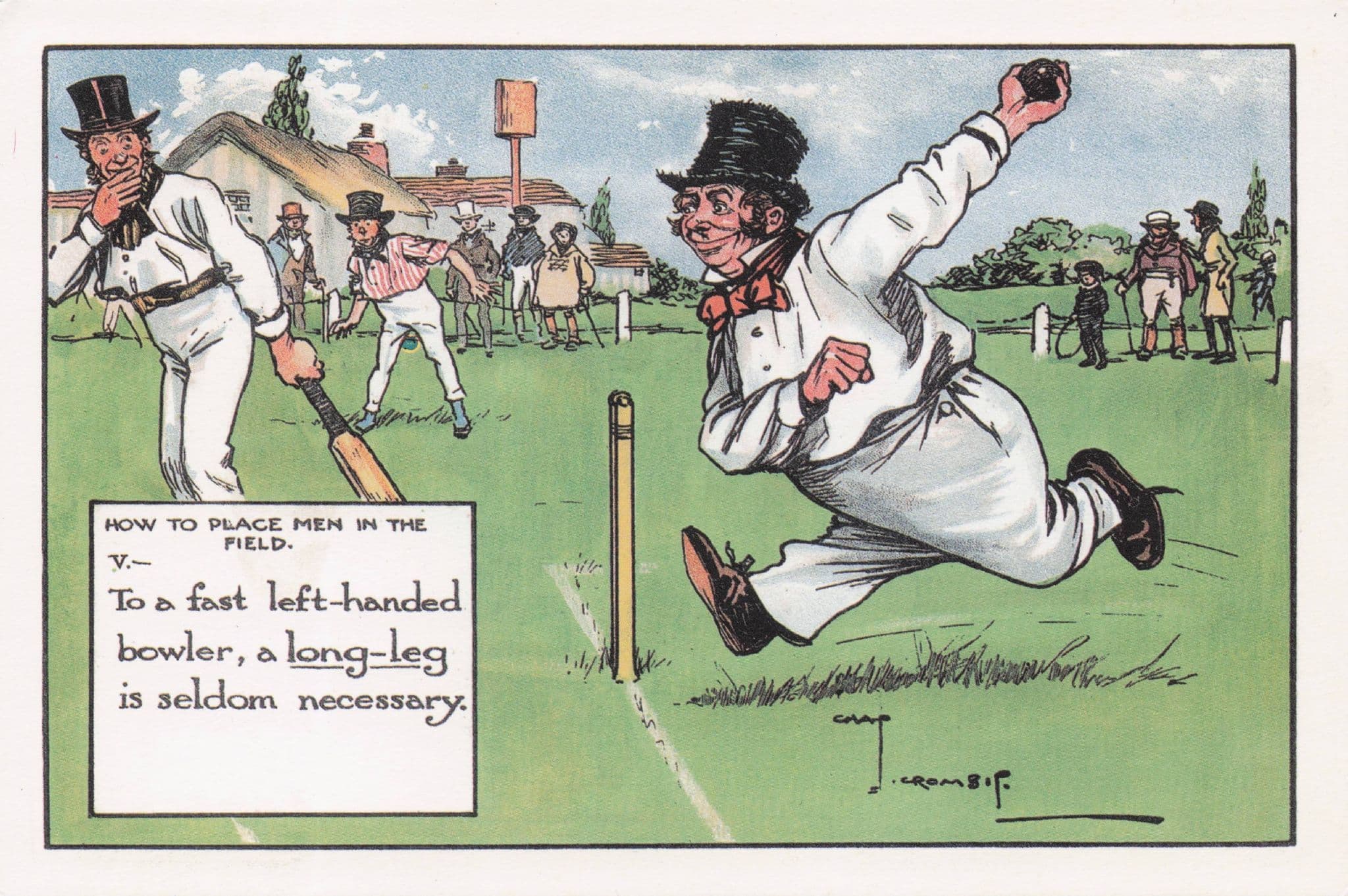 Laws Of Cricket Ball Runs Wicket Charles Cromble Comic Sports Postcard
