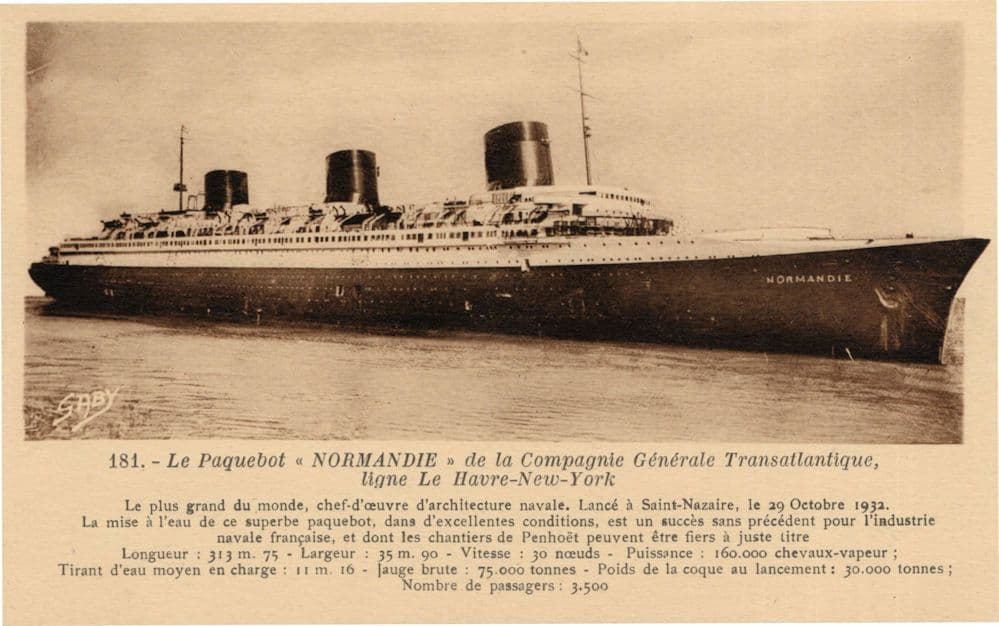 Le Paquetbot Normandie Ship New York Le Havre Antique Postcard